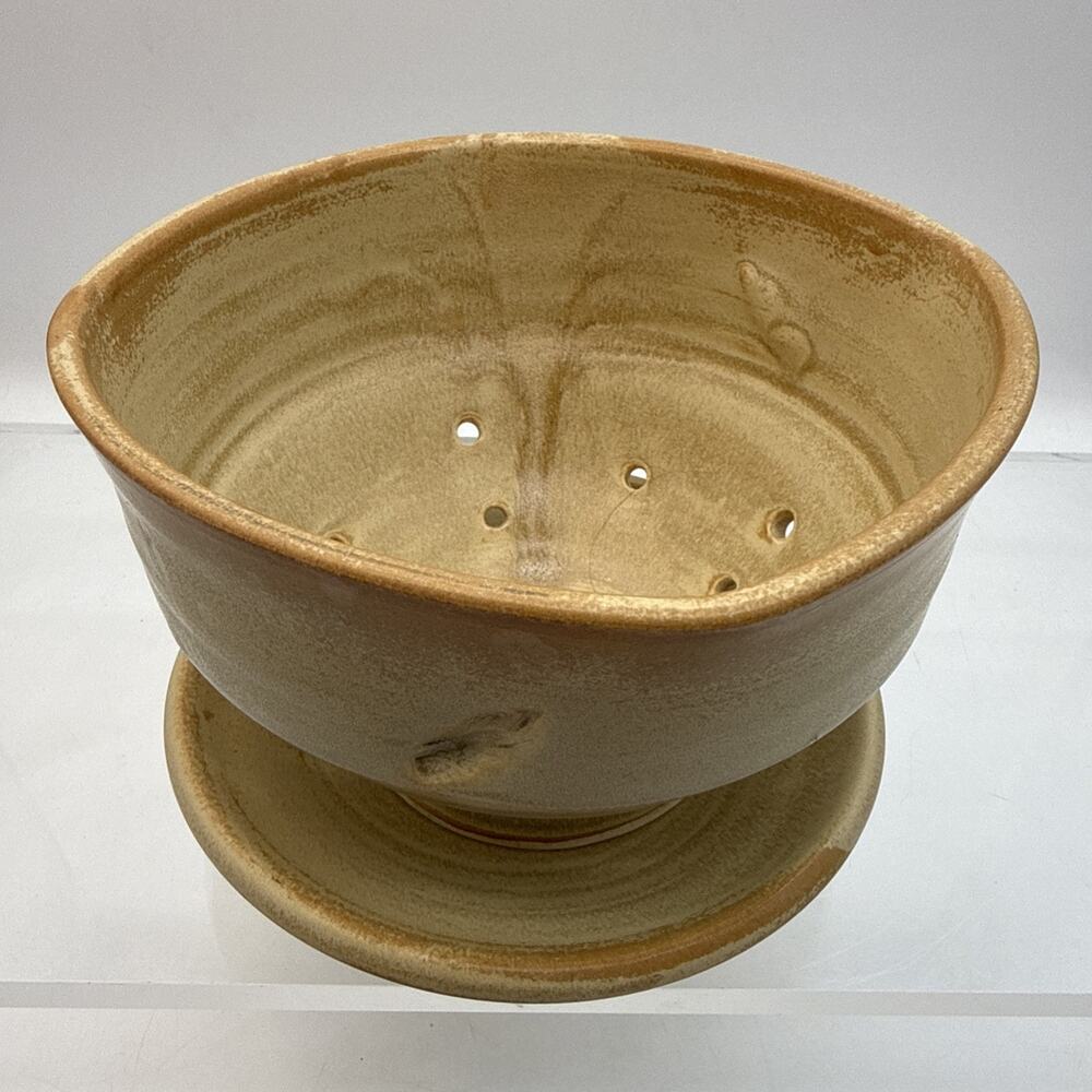 Studio Art Pottery Stoneware Berry Colander Bowl Underplate Signed B Ganick